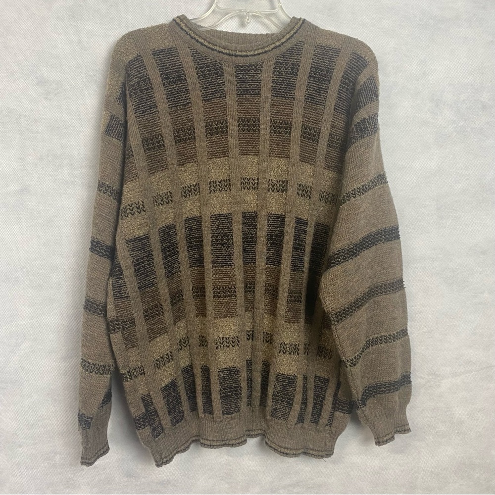 Vintage Grafico Italia Wool Blend Mens XL Brown Striped Sweater Preppy 90s